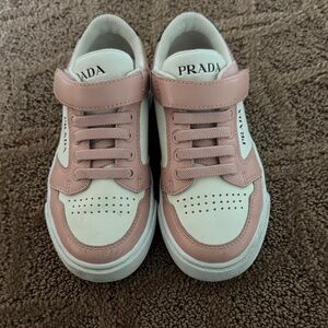 Prada Kids Bold Pink and White Sneakers